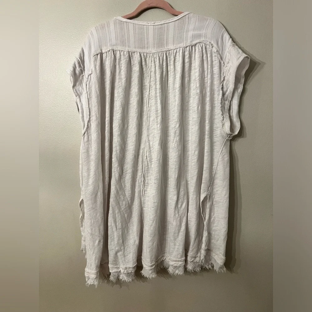 Free People White Short Sleeve Henley Top